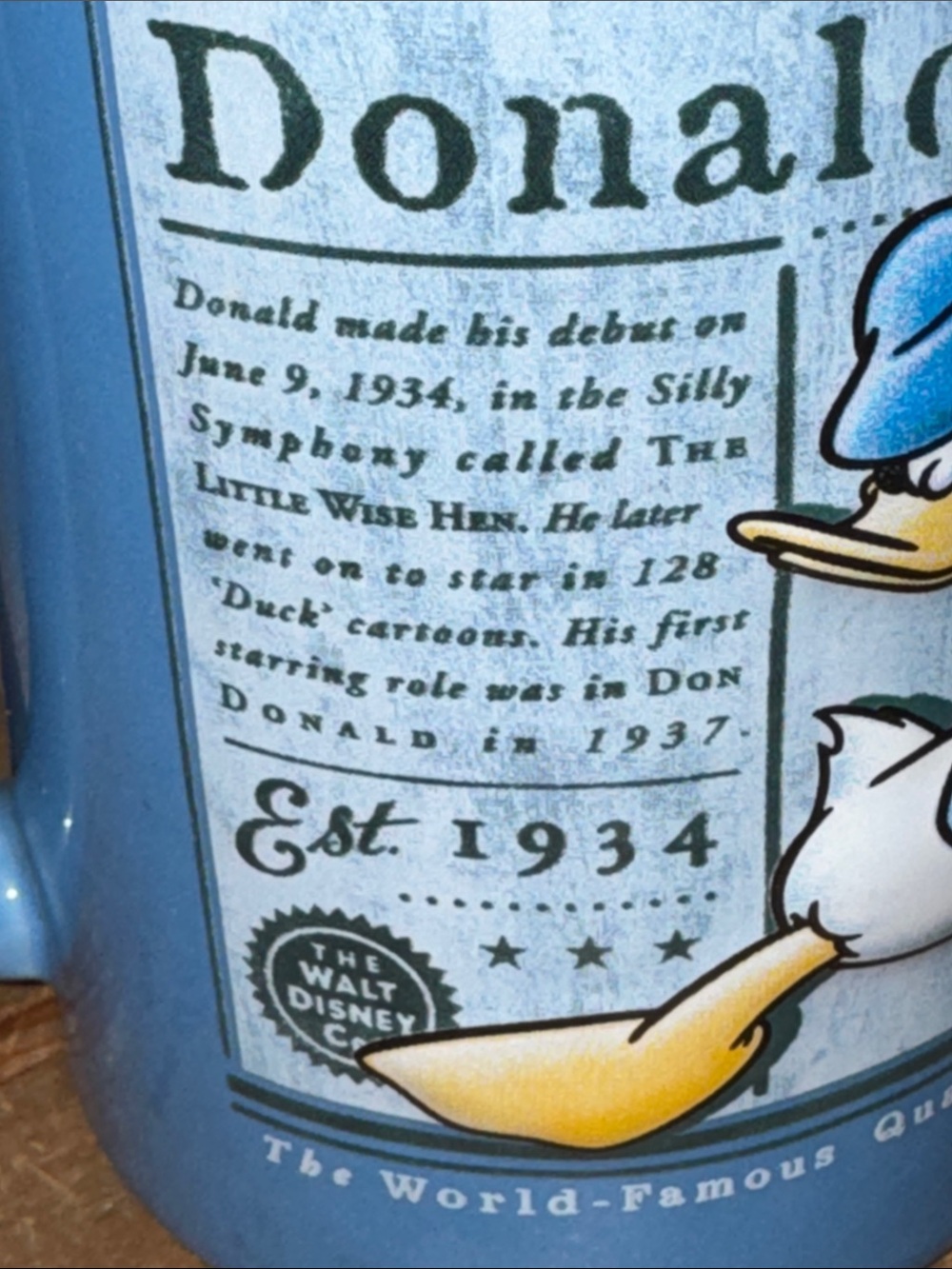 Disney Donald Duck Blue Character Ceramic Mugest 1934 - Picture 5 of 6